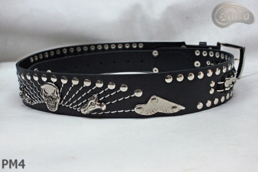 Skórzany pasek PM4 do spodni w stylu motocyklowym DŁUGOŚĆ ~ 120,5 cm