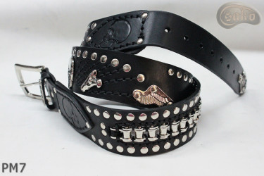 Ceinture en cuir PM7 pour pantalon style moto. LONGUEUR ~ 136 cm