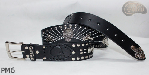 Ceinture en cuir PM6 pour pantalon style moto. LONGUEUR ~ 131 cm