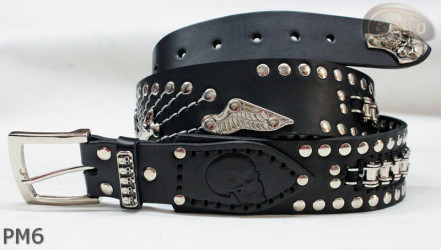 Ceinture en cuir PM6 pour pantalon style moto. LONGUEUR ~ 131 cm