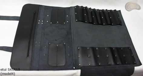 Knife bag / pouch BLACK GRAIN LEATHER SKULLS ( model 4)