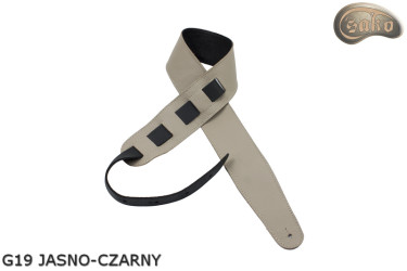 Pas do gitary elektrycznej/ basowej G19 jasny beż/ czarny dwustronny skóra naturalna
