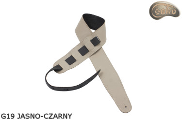 Pas do gitary elektrycznej/ basowej G19 jasny beż/ czarny dwustronny skóra naturalna