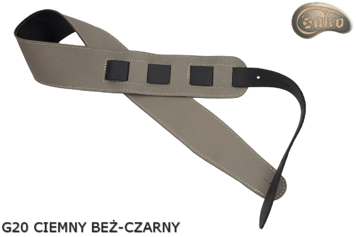 Pas do gitary elektrycznej/ basowej G21 ciemny beż czarny dwustronny skóra naturalna